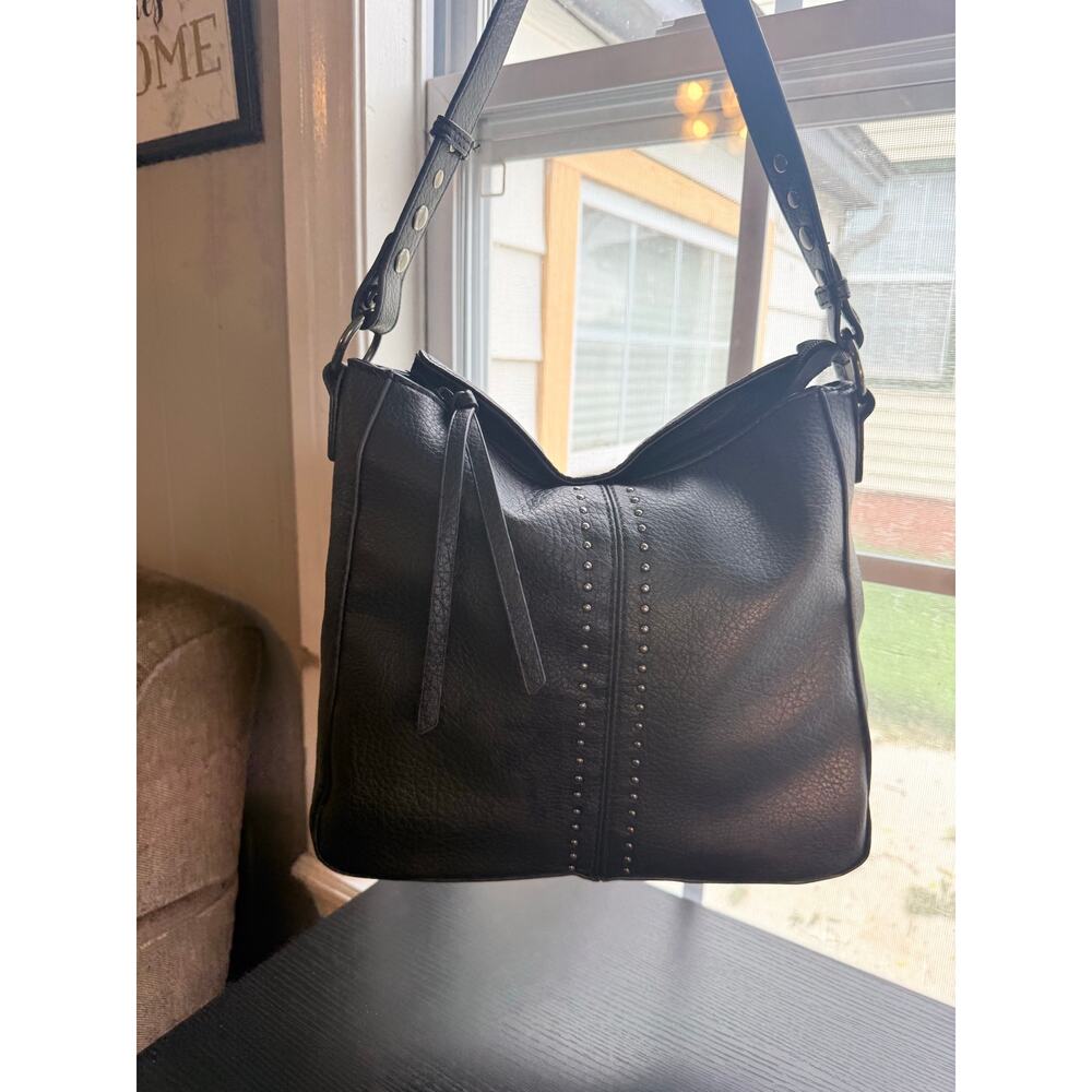 Montana West Black Studded Faux Leather Hobo Shoulder Bag Pebbled Leather Purse